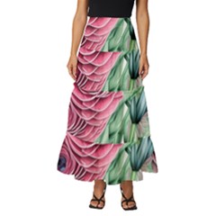 Majestic Watercolor Flowers Tiered Ruffle Maxi Skirt by GardenOfOphir