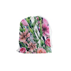 Sumptuous Watercolor Flowers Drawstring Pouch (medium) by GardenOfOphir