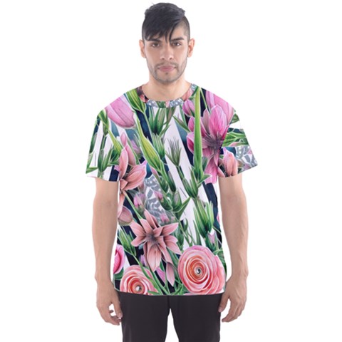 Sumptuous Watercolor Flowers Men s Sport Mesh Tee by GardenOfOphir