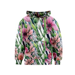 Sumptuous Watercolor Flowers Kids  Pullover Hoodie by GardenOfOphir