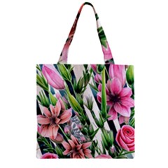 Sumptuous Watercolor Flowers Zipper Grocery Tote Bag by GardenOfOphir