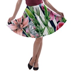 Sumptuous Watercolor Flowers A-line Skater Skirt by GardenOfOphir