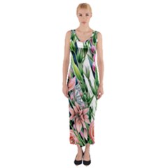 Sumptuous Watercolor Flowers Fitted Maxi Dress by GardenOfOphir