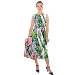 Sumptuous Watercolor Flowers Midi Tie-back Chiffon Dress by GardenOfOphir