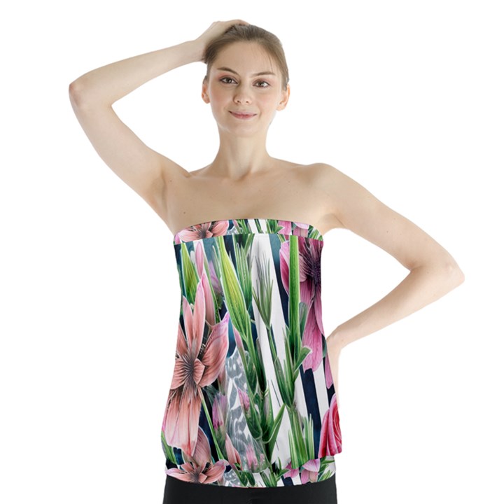 Sumptuous watercolor flowers Strapless Top