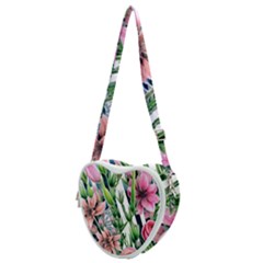 Sumptuous Watercolor Flowers Heart Shoulder Bag by GardenOfOphir