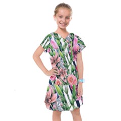 Sumptuous Watercolor Flowers Kids  Drop Waist Dress by GardenOfOphir