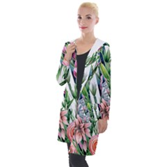 Sumptuous Watercolor Flowers Hooded Pocket Cardigan by GardenOfOphir