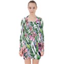 Sumptuous watercolor flowers V-neck Bodycon Long Sleeve Dress View1