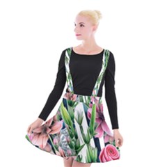 Sumptuous Watercolor Flowers Suspender Skater Skirt by GardenOfOphir