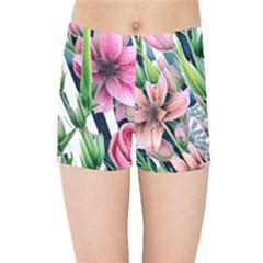 Sumptuous Watercolor Flowers Kids  Sports Shorts by GardenOfOphir