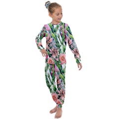 Sumptuous Watercolor Flowers Kids  Long Sleeve Set  by GardenOfOphir