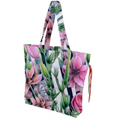 Sumptuous Watercolor Flowers Drawstring Tote Bag by GardenOfOphir