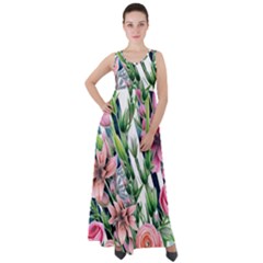 Sumptuous Watercolor Flowers Empire Waist Velour Maxi Dress by GardenOfOphir