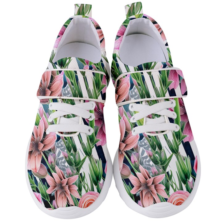 Sumptuous watercolor flowers Women s Velcro Strap Shoes