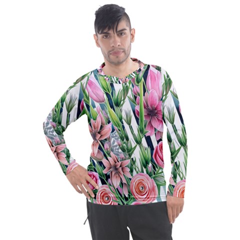 Sumptuous Watercolor Flowers Men s Pique Long Sleeve Tee by GardenOfOphir