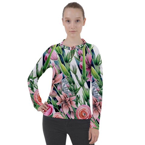 Sumptuous Watercolor Flowers Women s Pique Long Sleeve Tee by GardenOfOphir