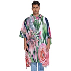 Sumptuous Watercolor Flowers Men s Hooded Rain Ponchos by GardenOfOphir