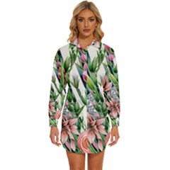 Sumptuous Watercolor Flowers Womens Long Sleeve Shirt Dress