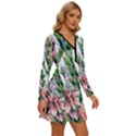 Sumptuous watercolor flowers Long Sleeve Deep V Mini Dress  View3