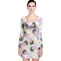 Pattern Pastel Drawing Art Long Sleeve Velvet Bodycon Dress by Ravend