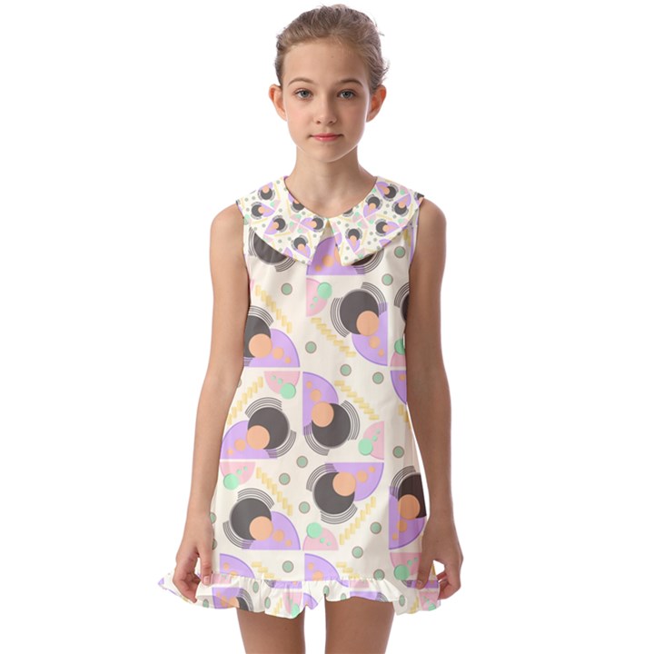 Pattern Pastel Drawing Art Kids  Pilgrim Collar Ruffle Hem Dress