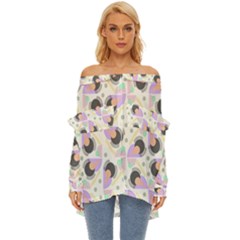 Pattern Pastel Drawing Art Off Shoulder Chiffon Pocket Shirt by Ravend