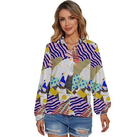 Digital Paper Scrapbooking Abstract Women s Long Sleeve Button Down Shirt by Ravend