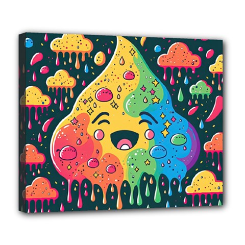 Rainbows Drip Dripping Paint Happy Deluxe Canvas 24  X 20  (stretched) by Ravend