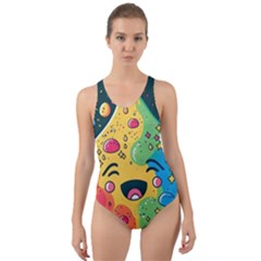 Rainbows Drip Dripping Paint Happy Cut-out Back One Piece Swimsuit by Ravend