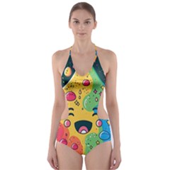 Rainbows Drip Dripping Paint Happy Cut-out One Piece Swimsuit by Ravend