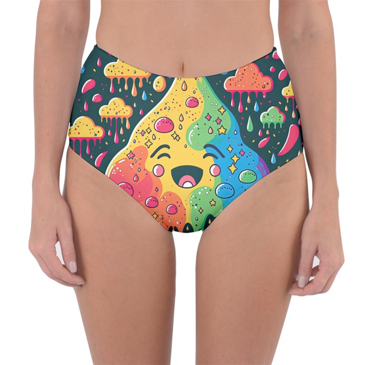 Rainbows Drip Dripping Paint Happy Reversible High-Waist Bikini Bottoms