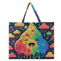 Rainbows Drip Dripping Paint Happy Zipper Large Tote Bag by Ravend