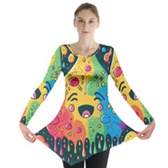 Rainbows Drip Dripping Paint Happy Long Sleeve Tunic  by Ravend