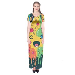 Rainbows Drip Dripping Paint Happy Short Sleeve Maxi Dress by Ravend