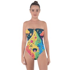 Rainbows Drip Dripping Paint Happy Tie Back One Piece Swimsuit by Ravend