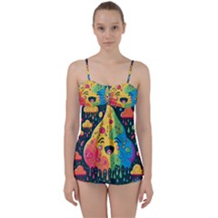 Rainbows Drip Dripping Paint Happy Babydoll Tankini Set by Ravend