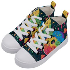 Rainbows Drip Dripping Paint Happy Kids  Mid-top Canvas Sneakers by Ravend