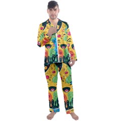 Rainbows Drip Dripping Paint Happy Men s Long Sleeve Satin Pajamas Set by Ravend