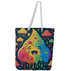 Rainbows Drip Dripping Paint Happy Full Print Rope Handle Tote (large) by Ravend