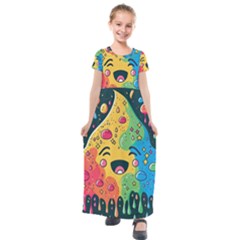 Rainbows Drip Dripping Paint Happy Kids  Short Sleeve Maxi Dress by Ravend