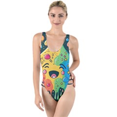 Rainbows Drip Dripping Paint Happy High Leg Strappy Swimsuit by Ravend