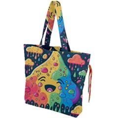 Rainbows Drip Dripping Paint Happy Drawstring Tote Bag by Ravend