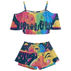 Rainbows Drip Dripping Paint Happy Kids  Off Shoulder Skirt Bikini by Ravend