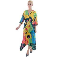 Rainbows Drip Dripping Paint Happy Quarter Sleeve Wrap Front Maxi Dress by Ravend