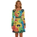 Rainbows Drip Dripping Paint Happy Long Sleeve Wide Neck Velvet Dress View1