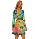 Rainbows Drip Dripping Paint Happy Long Sleeve Wide Neck Velvet Dress View3