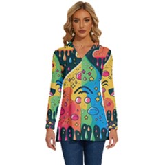 Rainbows Drip Dripping Paint Happy Long Sleeve Drawstring Hooded Top