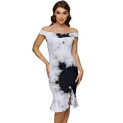 Almond Bread Apple Males Mathematics Off Shoulder Ruffle Split Hem Bodycon Dress by Ravend