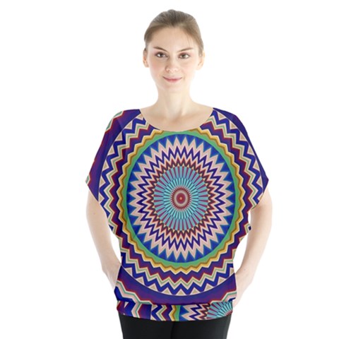 Kaleidoscope Geometric Circles Batwing Chiffon Blouse by Ravend